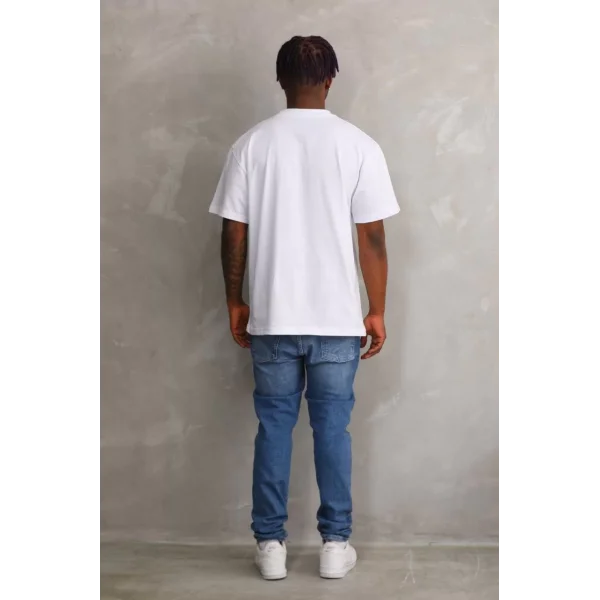 Unisex Kuşgözü Detaylı Baskılı Oversize T-Shirt - Beyaz