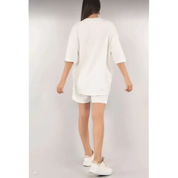 Unisex Nakış İşlemeli Şort Takım  Beyaz