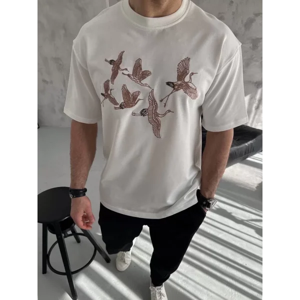 Unisex Nakış İşlemeli T-Shirt - Beyaz