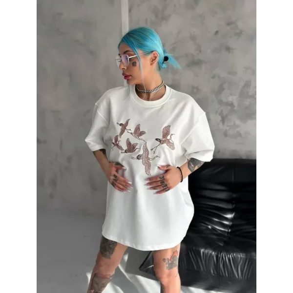 Unisex Nakış İşlemeli Thirt  Beyaz