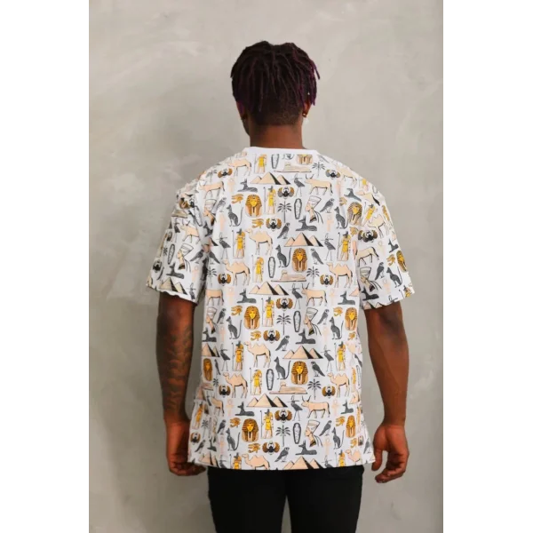 Unisex Oversize Baskılı Bisiklet Yaka T-Shirt - Beyaz