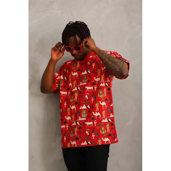 Unisex Oversize Baskılı Bisiklet Yaka T-Shirt - Kırmızı