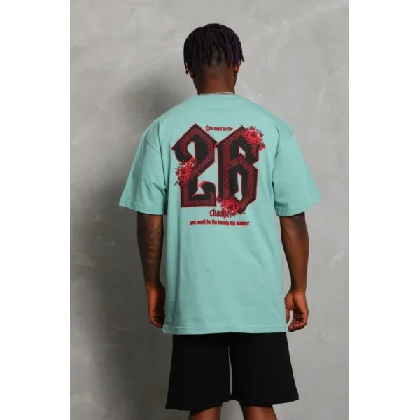 Unisex Oversize Baskılı Bisiklet Yaka T-Shirt - Mint Yeşili