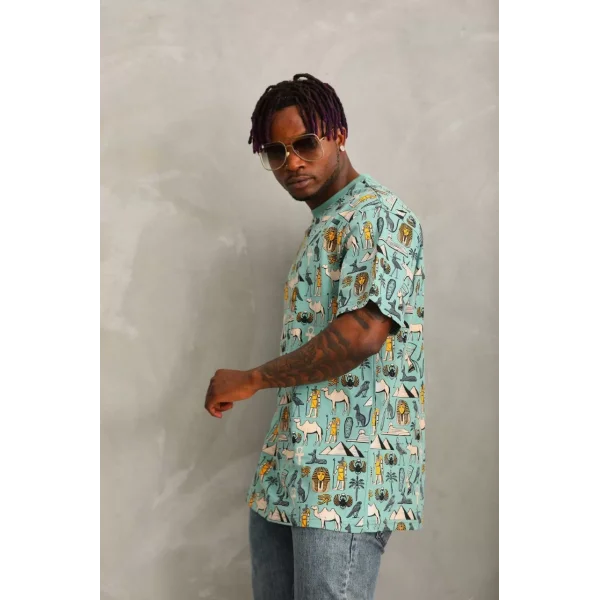 Unisex Oversize Baskılı Bisiklet Yaka T-Shirt - Mint Yeşili