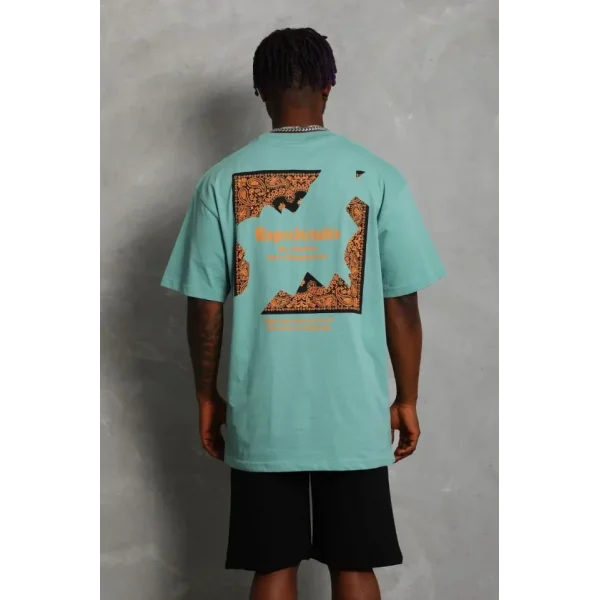 Unisex Oversize Baskılı Bisiklet Yaka T-Shirt - Mint Yeşili