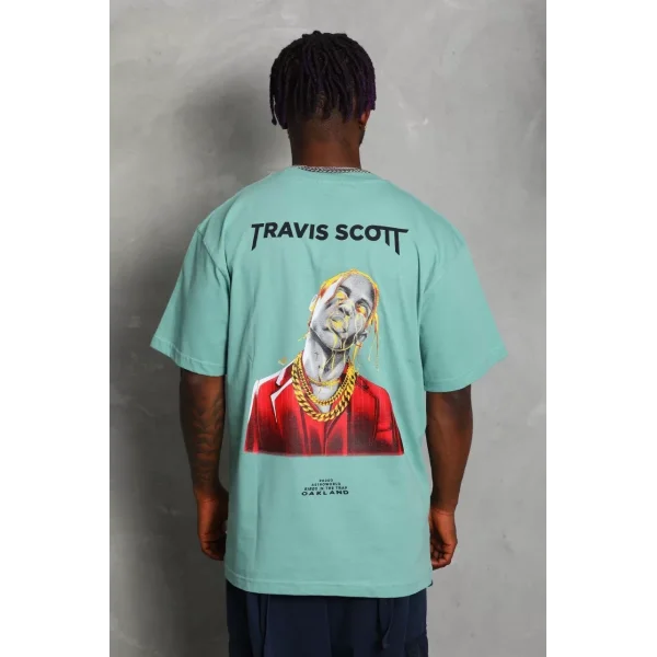 Unisex Oversize Baskılı Bisiklet Yaka T-Shirt - Mint Yeşili