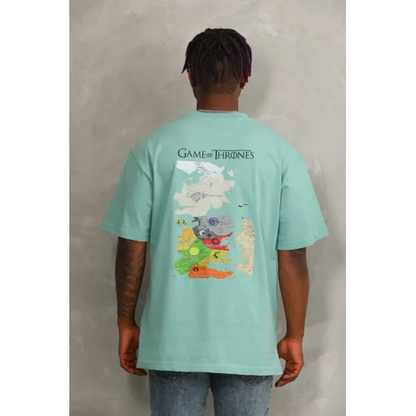 Unisex Oversize Baskılı Bisiklet Yaka T-Shirt - Mint Yeşili