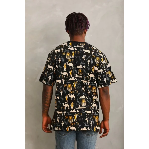 Unisex Oversize Baskılı Bisiklet Yaka T-Shirt - Siyah