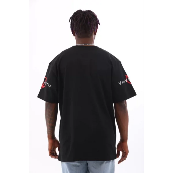 Unisex Oversize Baskılı Bisiklet Yaka T-Shirt - Siyah