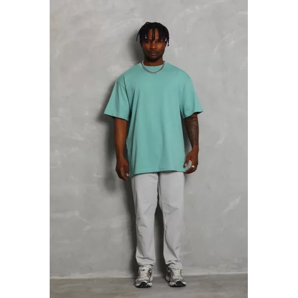 Unisex Oversize Düz Bisiklet Yaka T-Shirt - Mint Yeşili