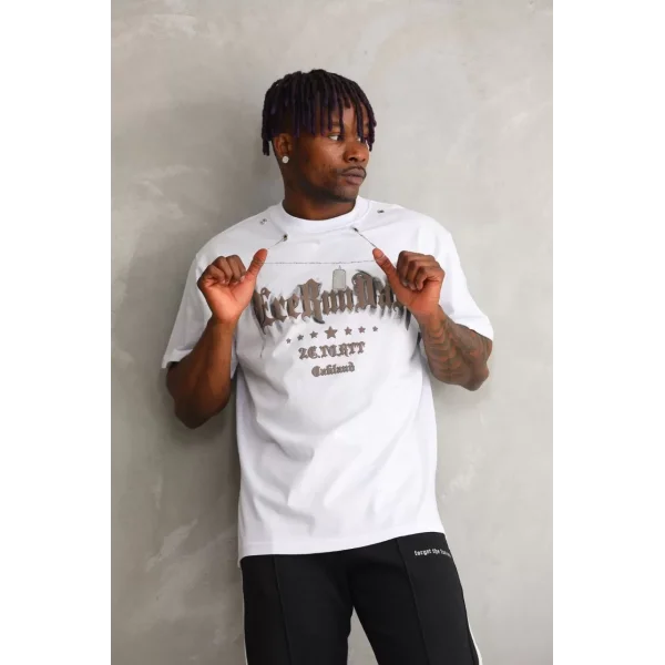 Unisex Oversize Kolye Dahil T-Shirt - Beyaz