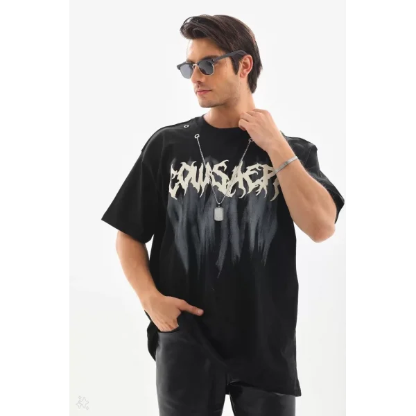 Unisex Oversize Kolye Dahil T-Shirt - Siyah