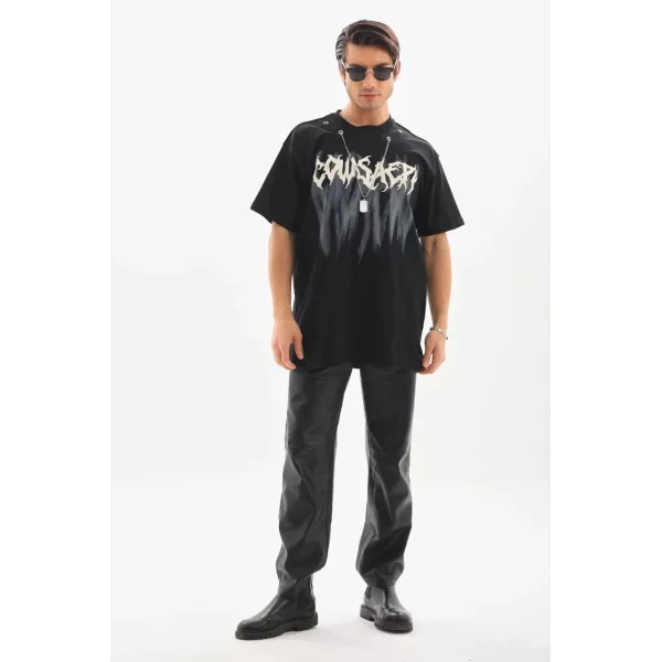 Unisex Oversize Kolye Dahil T-Shirt - Siyah