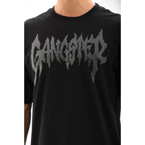 Unisex Oversize Taşlı Bisiklet Yaka T-Shirt - Siyah