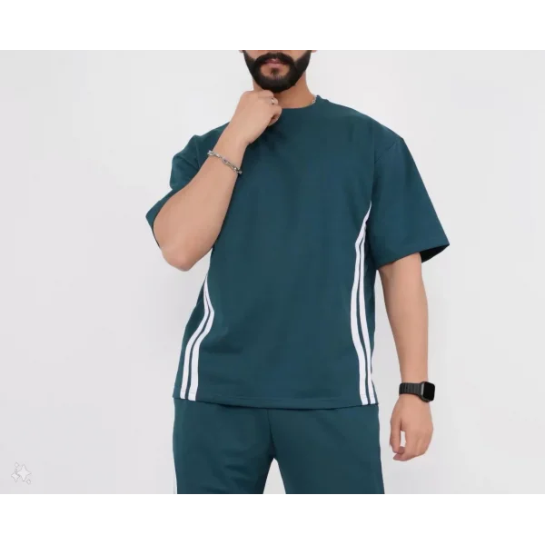 Unisex Oversize Yanları Şeritli T-Shirt - Cam Göbeği