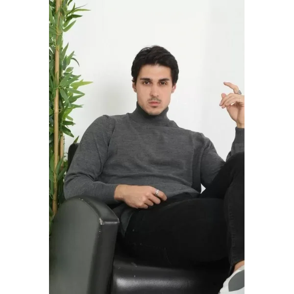 Unisex Tam Boğazlı Balıkçı Yaka Dokuma Triko - Füme