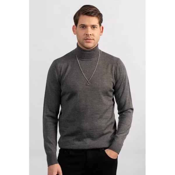 Unisex Tam Boğazlı Balıkçı Yaka Dokuma Triko - Füme