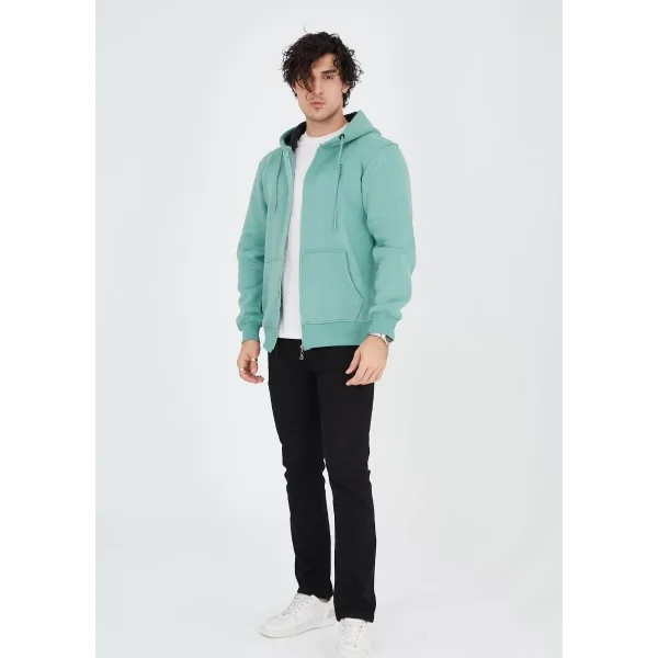 Unisex Tam Fermuarlı Kapşonlu  Hırka - Mint Yeşili