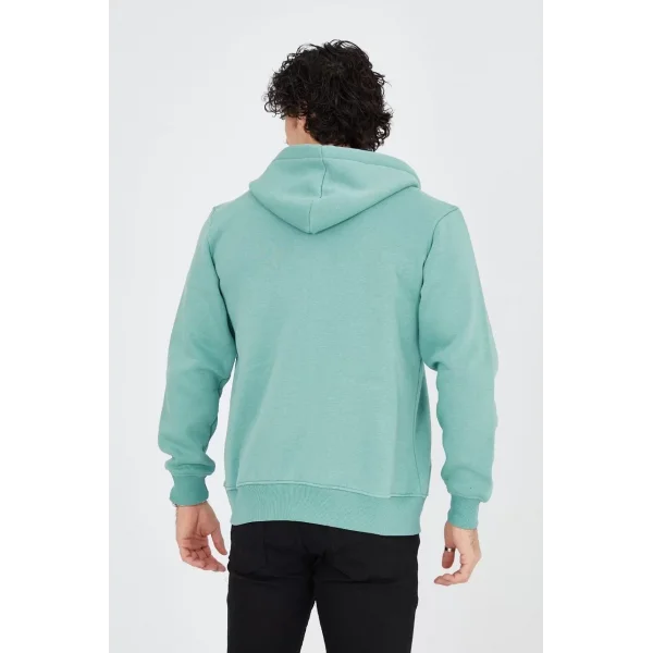 Unisex Tam Fermuarlı Kapşonlu  Hırka - Mint Yeşili