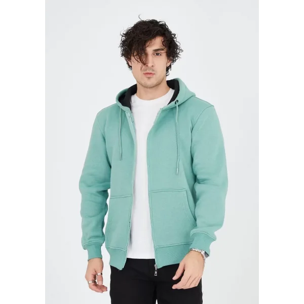 Unisex Tam Fermuarlı Kapşonlu  Hırka - Mint Yeşili