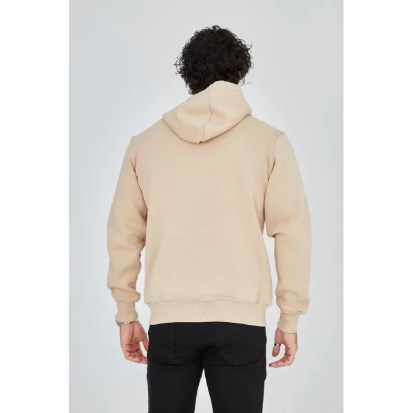 Unisex Tam Fermuarlı Kapşonlu  SweatShirt - Bej