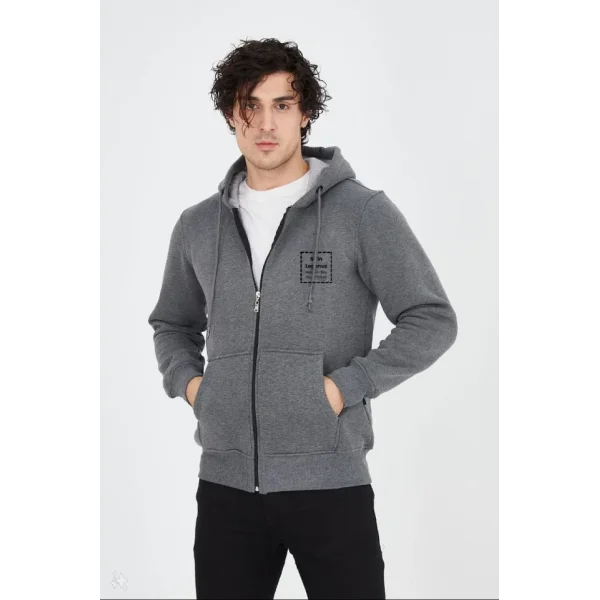 Unisex Tam Fermuarlı Kapşonlu Özel Tasarım SweatShirt - Antrasit