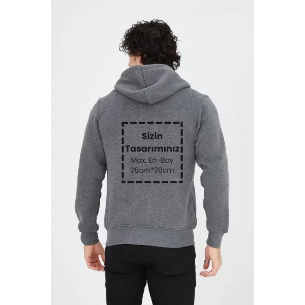 Unisex Tam Fermuarlı Kapşonlu Özel Tasarım SweatShirt - Antrasit