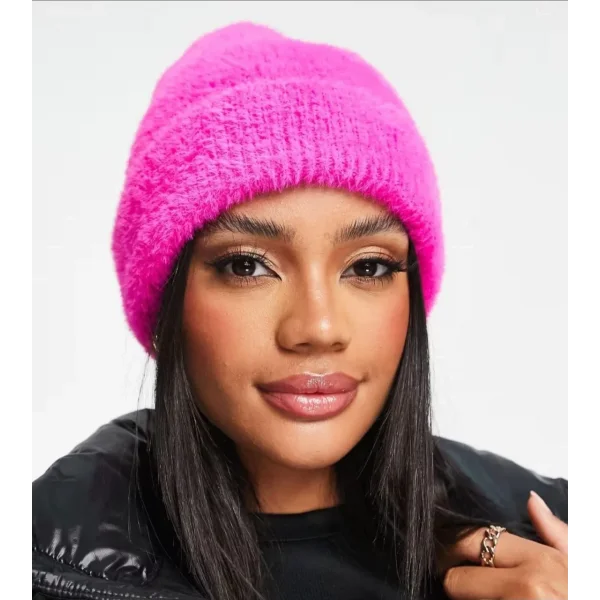 Unisex Tam Kalıp İnce Sakallı Triko Bere - Pembe