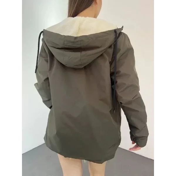 Unisex Tam Kalıp Kapüşonlu İçi Kürklü Mont - Kahverengi