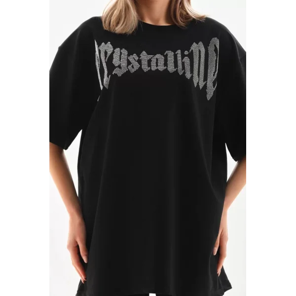 Unisex Taş Desenli Oversize T-Shirt - Beyaz