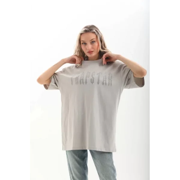 Unisex Taş Desenli Oversize Thirt  Gri