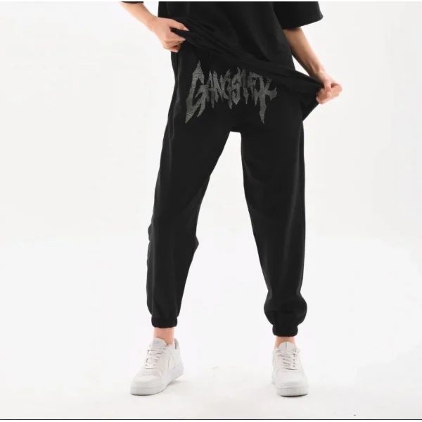 Unisex Taş Detaylı Eşofman Altı - Siyah