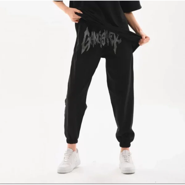 Unisex Taş Detaylı Eşofman Altı - Siyah