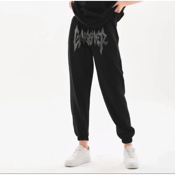 Unisex Taş Detaylı Eşofman Altı - Siyah