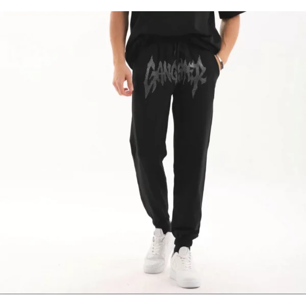 Unisex Taş Detaylı Eşofman Altı - Siyah