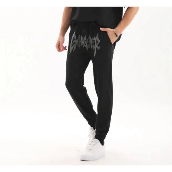 Unisex Taş Detaylı Eşofman Altı - Siyah