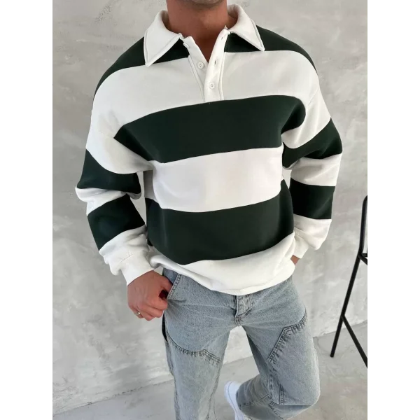 Unisex Üç İplik Parçalı Yakalı SweatShirt - Yeşil