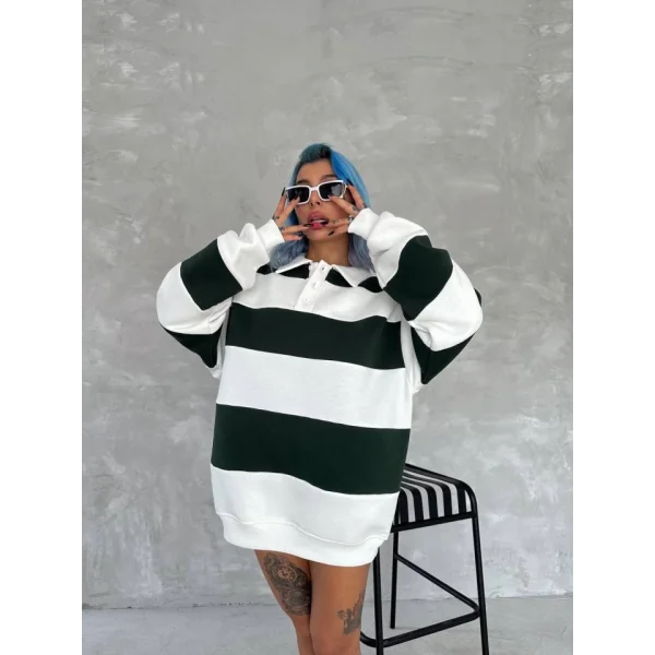 Unisex Üç İplik Parçalı Yakalı weathirt  Yeşil