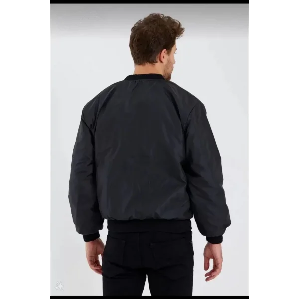 Erkek Siyah Bomber Mont – POLIZEI Yazılı, Fermuarlı Cepli, Kapitone Astarlı, Su İtici Kumaş Şık Günlük Ceket- Siyah