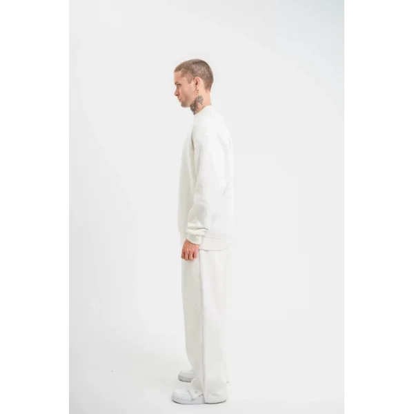 Unisex Uzun Kol Bisiklet Yaka Yıkamalı Eşofman Takım - Beyaz