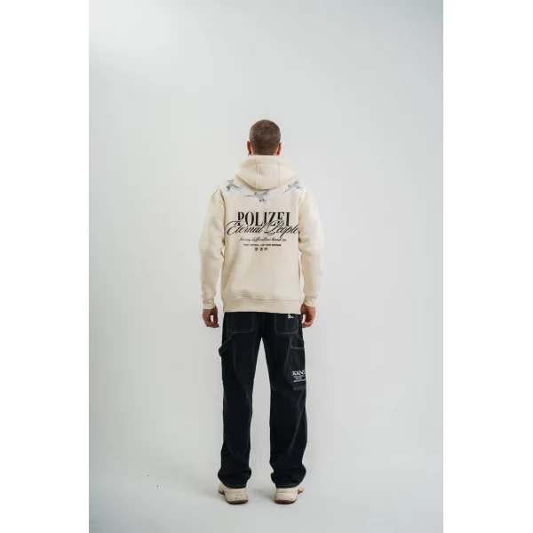 Unisex Uzun Kol Bisiklet Yaka Yıkamalı SweatShirt - Krem