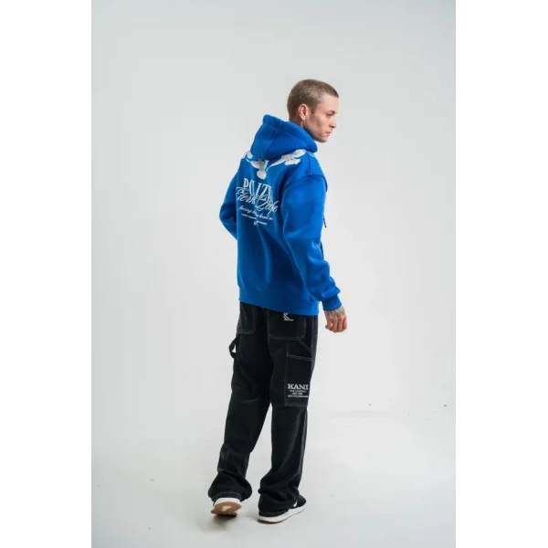 Unisex Uzun Kol Bisiklet Yaka Yıkamalı SweatShirt - Mavi