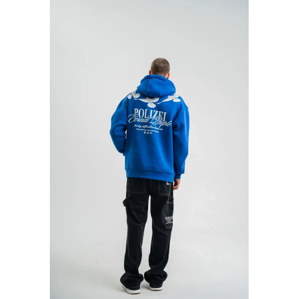 Unisex Uzun Kol Bisiklet Yaka Yıkamalı SweatShirt - Mavi