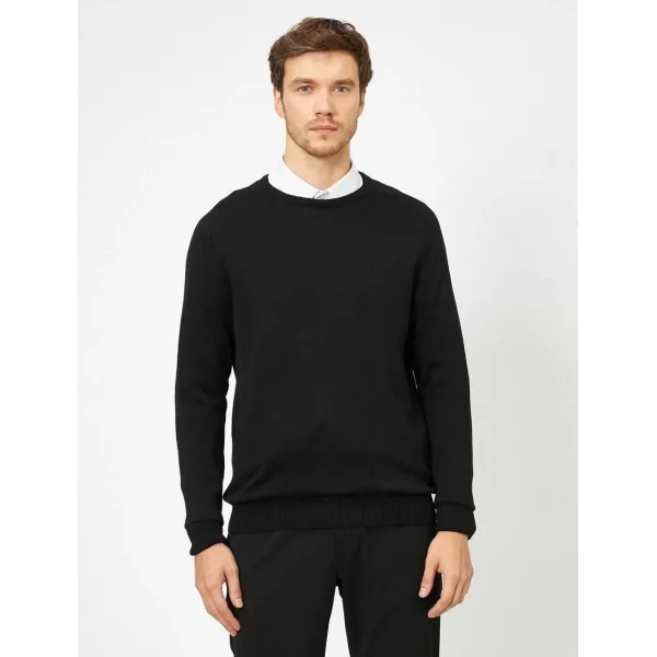 Unisex Uzun Kol Biskilet Yaka Dokuma Triko - Siyah