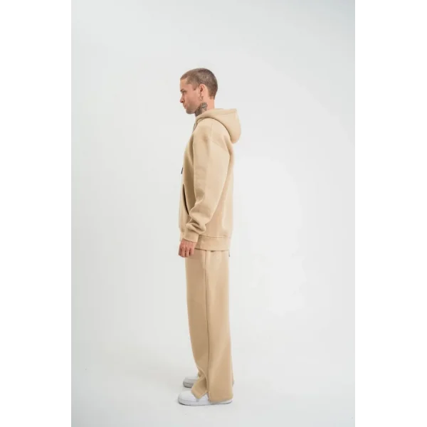 Unisex Uzun Kol Kapşonlu Eşofman Takım - Bej