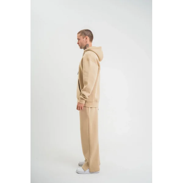 Unisex Uzun Kol Kapşonlu Eşofman Takım - Bej