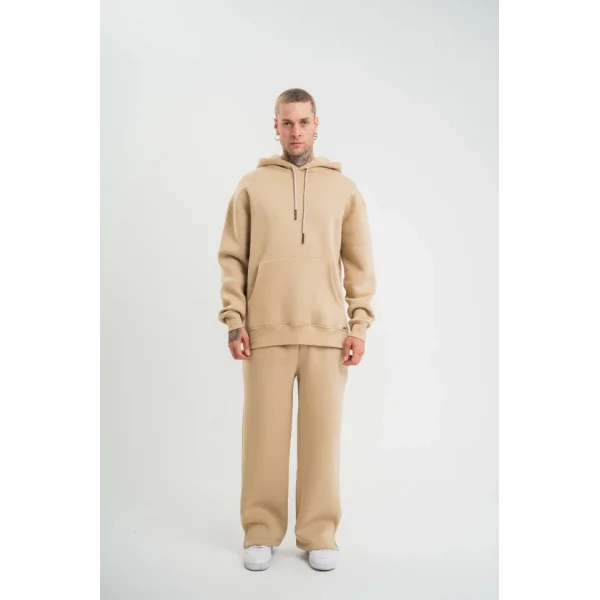 Unisex Uzun Kol Kapşonlu Eşofman Takım - Bej