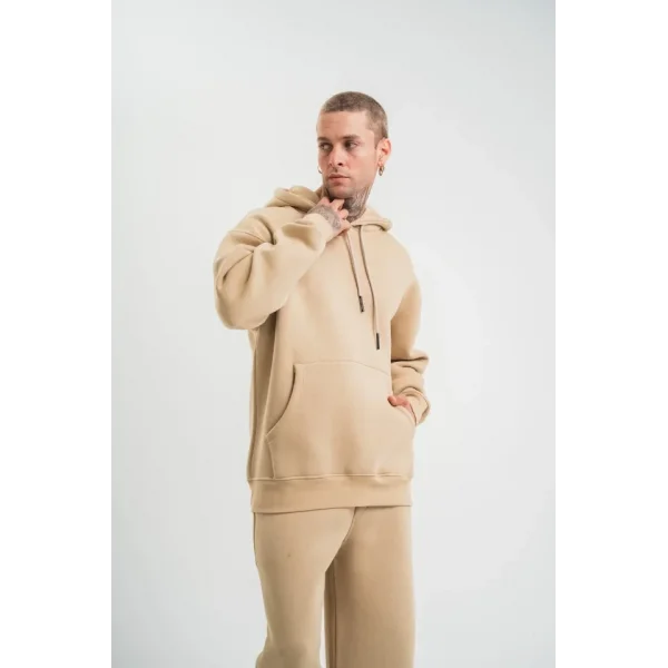 Unisex Uzun Kol Kapşonlu Eşofman Takım - Bej