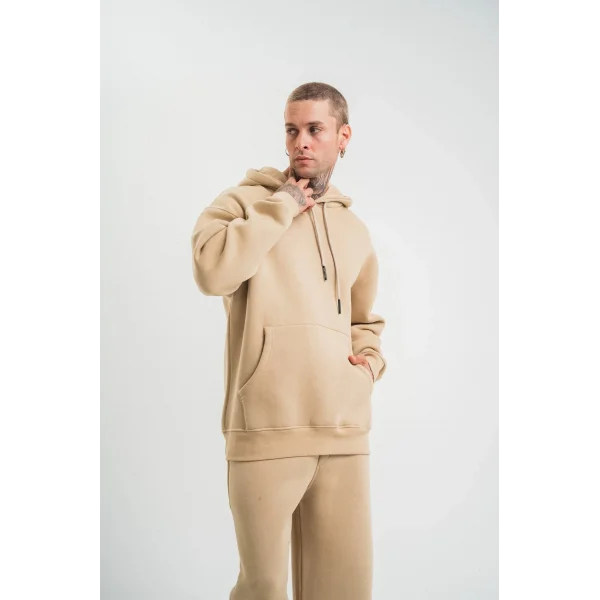 Unisex Uzun Kol Kapşonlu Eşofman Takım - Bej