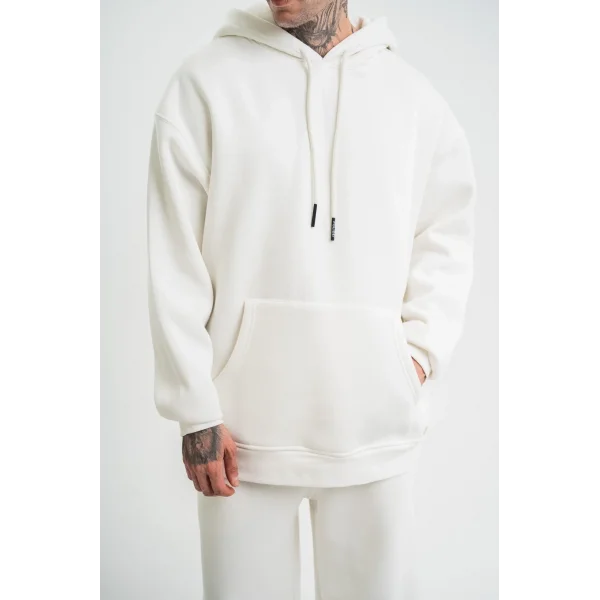 Unisex Uzun Kol Kapşonlu Eşofman Takım - Beyaz